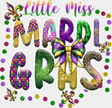 Little Miss Mardi Gras Gemstones - Mardi Gras DTF Transfer Adult Unisex - S & M (10’’) / Light Color Design (See