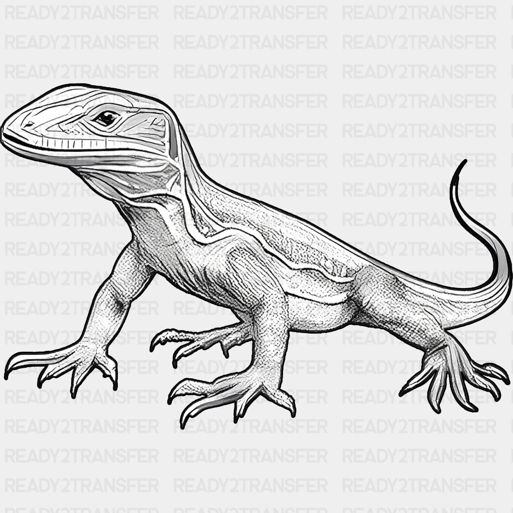 Lizard B&W - Animals DTF Transfers - Adult Unisex - S & M (10’’) / Dark Color Design (See Imaging)