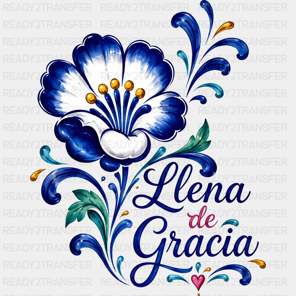 Llena de Gracia Blue Flower - Hispanic Heritage Month DTF Transfers