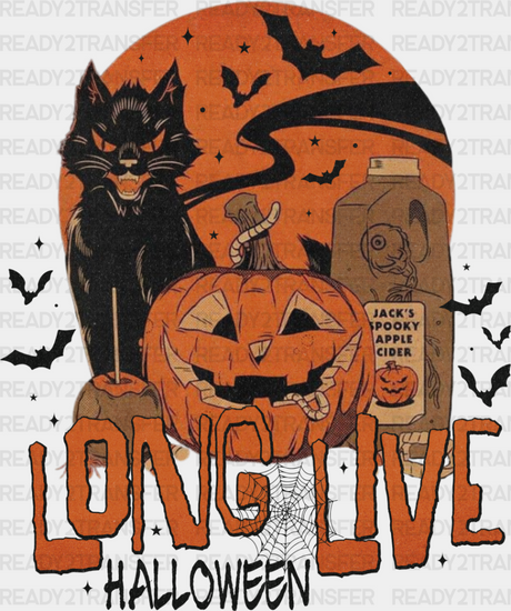 Long Live Halloween Cat And Pumpkin - Dtf Transfer Adult Unisex S & M (10’’) / Dark Color