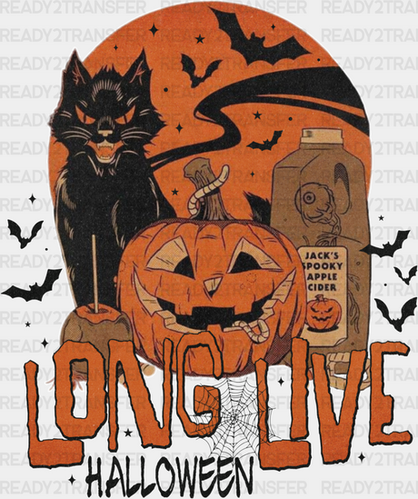 Long Live Halloween Cat And Pumpkin - Dtf Transfer Adult Unisex S & M (10’’) / Light Color