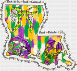 Louisiana Map - Mardi Gras DTF Transfer Adult Unisex - S & M (10’’) / Dark Color Design (See Imaging)