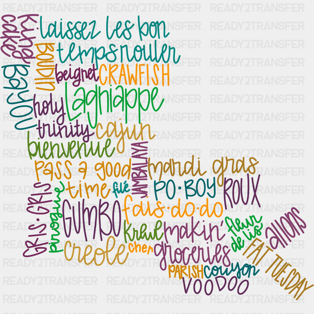 Lousiana Map Art - Mardi Gras DTF Transfers ready2transfer