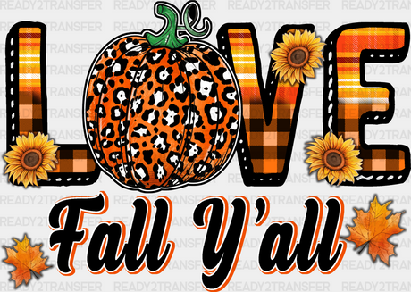 Love Fall Y’all Leopard Pumpkin - Dtf Transfer Adult Unisex S & M (10’’) / Dark Color Design