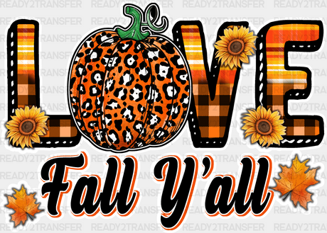 Love Fall Y’all Leopard Pumpkin - Dtf Transfer Adult Unisex S & M (10’’) / Light Color Design