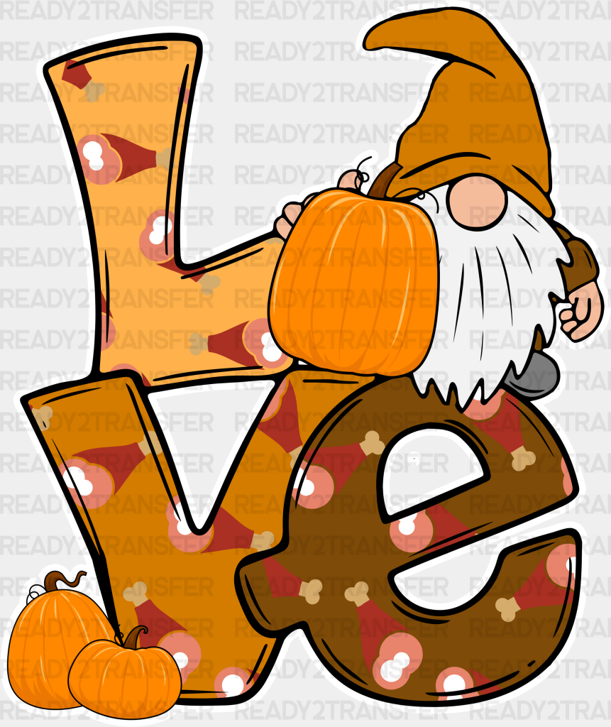 Love Gnome And Pumpkins - Thanksgiving Dtf Transfer Adult Unisex S & M (10’’) / Light Color