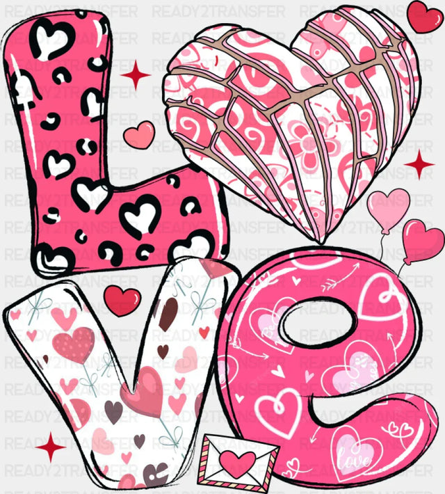 Love Heart Concha Pink Design - Valentine’s Day DTF Transfer Adult Unisex - S & M (10’’) / Dark Color Design (See