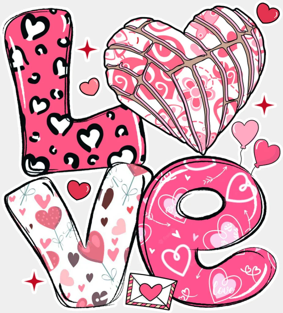 Love Heart Concha Pink Design - Valentine’s Day DTF Transfer Adult Unisex - S & M (10’’) / Light Color Design (See