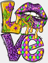 Love Lips - Mardi Gras DTF Transfer Adult Unisex - S & M (10’’) / Light Color Design (See Imaging)