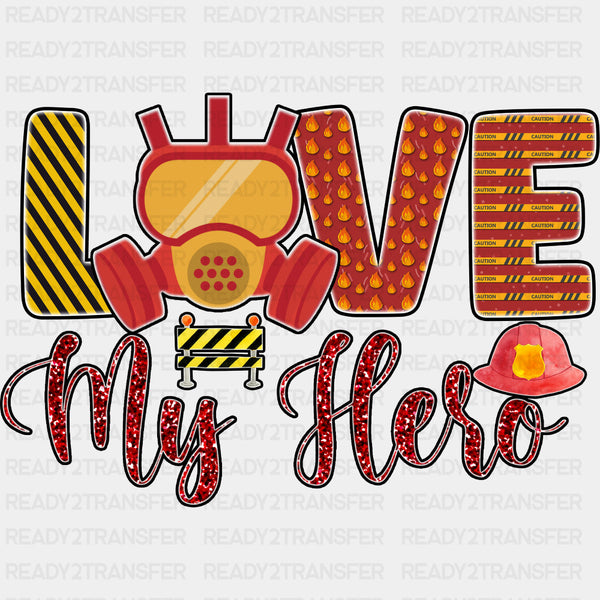 Love My Hero, Red Sequin - Fire Department DTF Transfers
