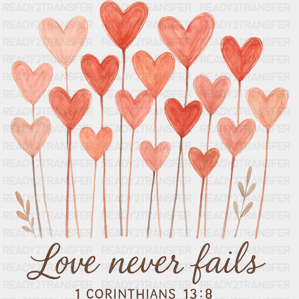 Love Never Fails 1 Corinthians 13:8 - Valentine's Day DTF Transfers ready2transfer Dark Color Design (See Imaging)