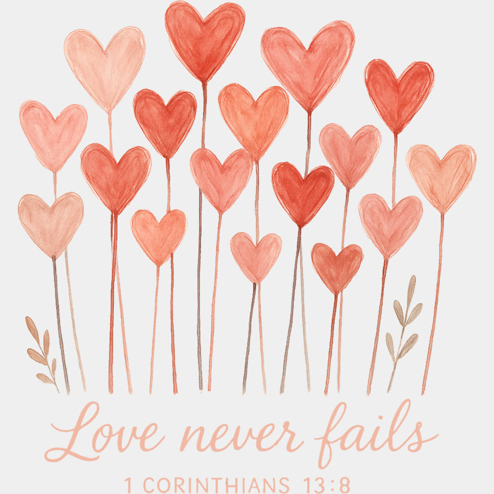 Love Never Fails 1 Corinthians 13:8 - Valentine's Day DTF Transfers ready2transfer Light Color Design (See Imaging)