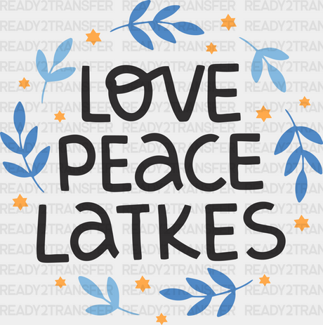 Love Peace Latkes - Hanukkah Dtf Heat Transfer Adult Unisex S & M (10’’) / Black