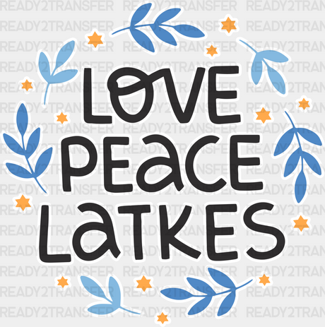 Love Peace Latkes - Hanukkah Dtf Heat Transfer Adult Unisex S & M (10’’) / White