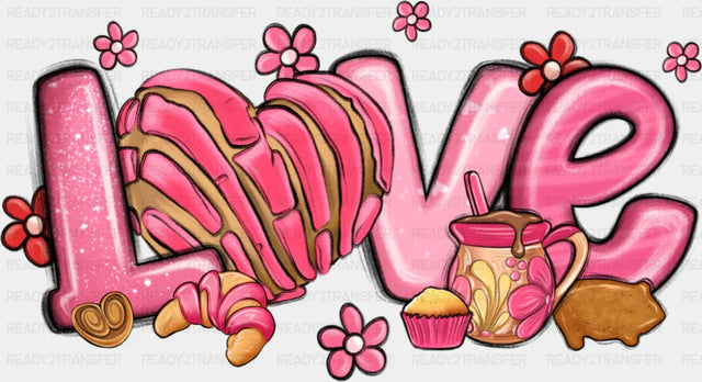 Love Pink Heart And Flowers - Valentine’s Day Dtf Transfer Adult Unisex S & M (10’’) / Dark