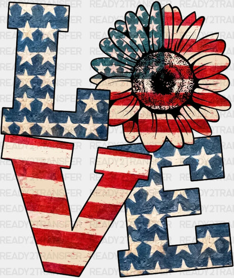 Love Sunflower 4Th Of July Dtf Heat Transfer Independence Day Design Fourth