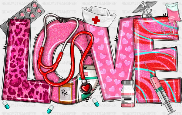 Love Syringe Stethoscope Pink Design - Valentine's Day DTF Transfer