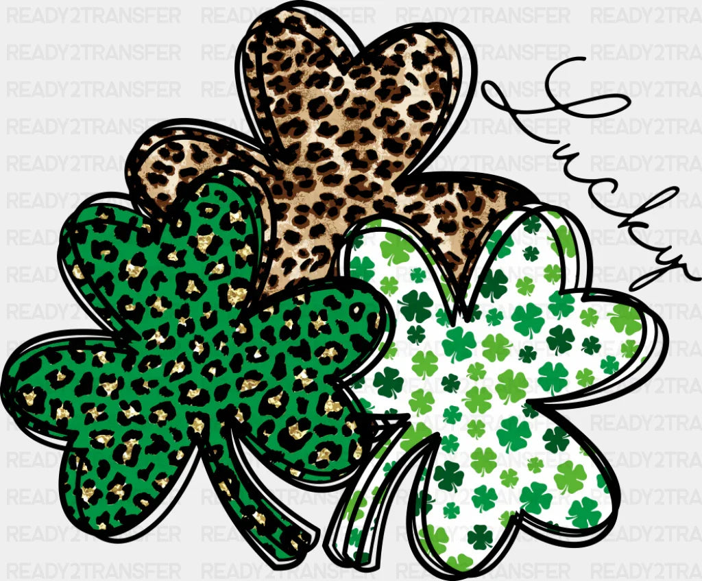 Lucky Clovers Cheetah Print - St. Patrick’s Day DTF Transfer Adult Unisex - S & M (10’’) / Dark Color Design (See