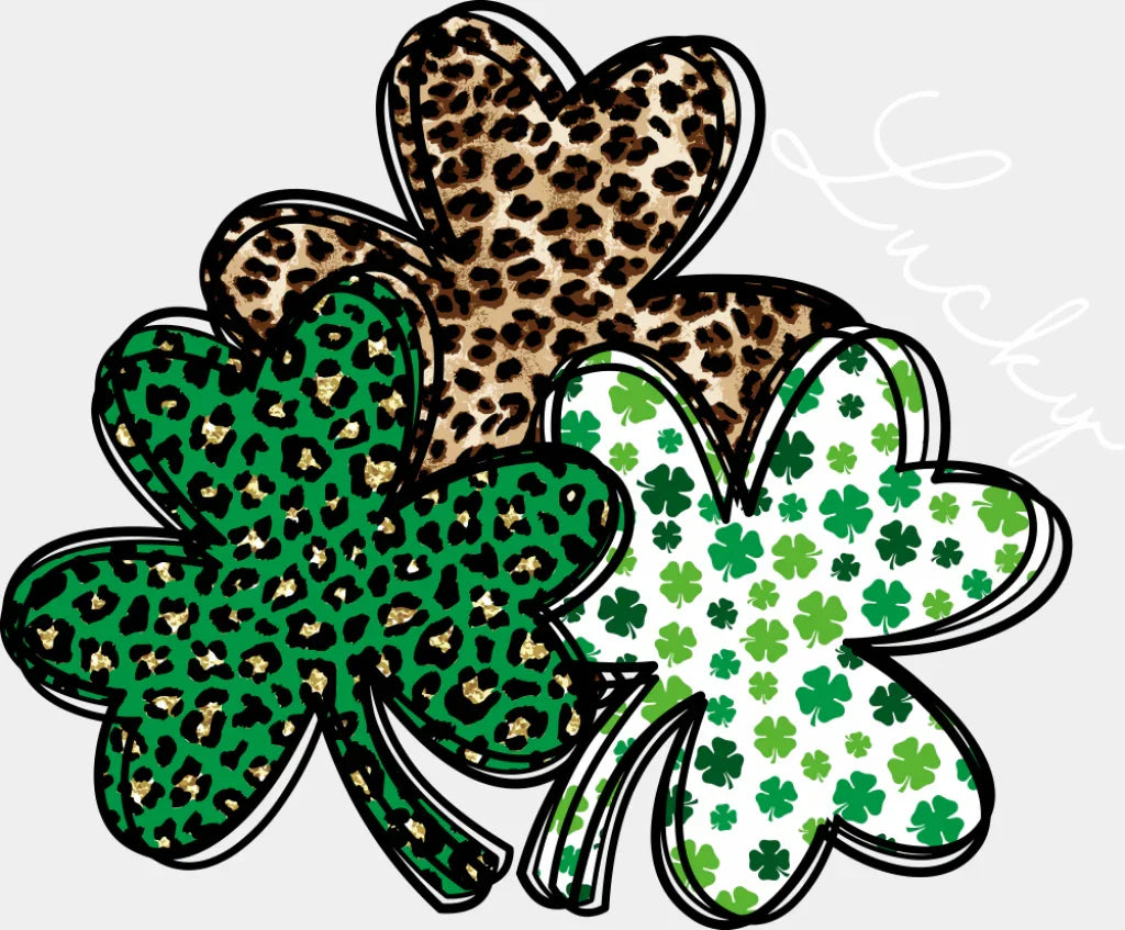 Lucky Clovers Cheetah Print - St. Patrick’s Day DTF Transfer Adult Unisex - S & M (10’’) / Light Color Design (See