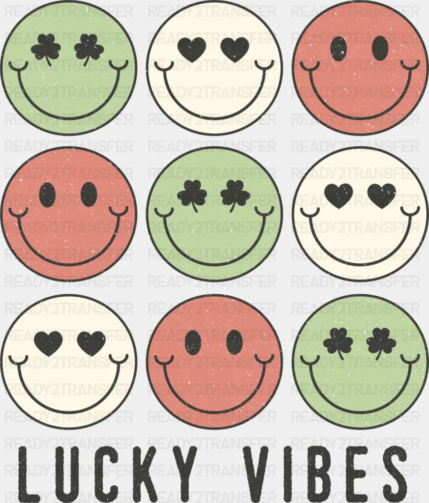 Lucky Vibes Smileys - St. Patrick’s Day DTF Transfer Adult Unisex - S & M (10’’) / Dark Color Design (See Imaging)