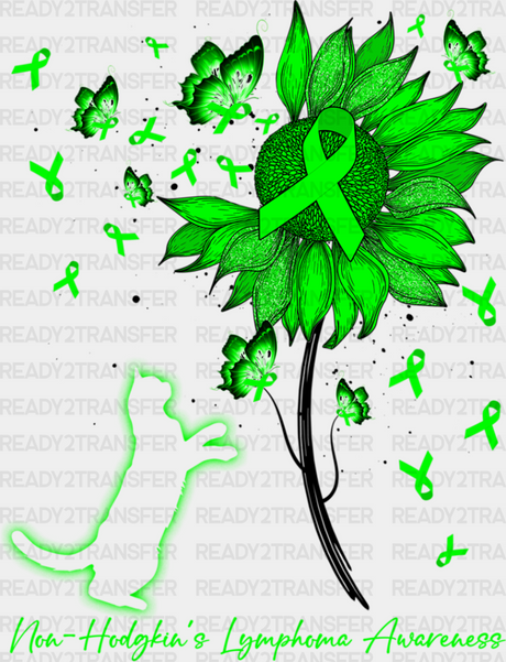 Lymphoma Awareness Cat Flower Design - Dtf Heat Transfer Adult Unisex S & M (10’’) / Dark Color