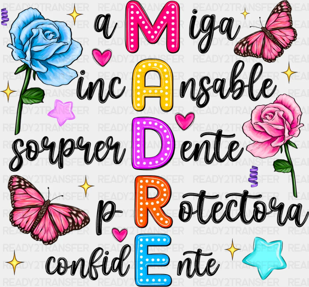 Madre Flowers Design - Mother’s Day DTF Transfer Adult Unisex - S & M (10’’) / Dark Color Design (See Imaging)