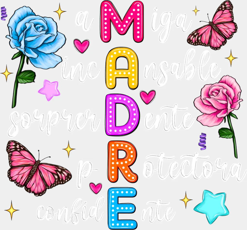 Madre Flowers Design - Mother’s Day DTF Transfer Adult Unisex - S & M (10’’) / Light Color Design (See Imaging)