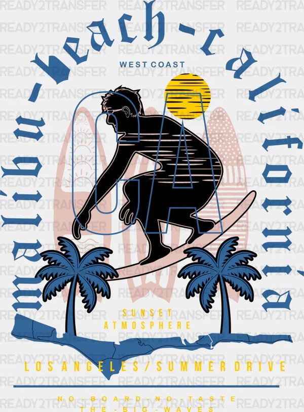 Malibu Beach California - Surfing DTF Heat Transfer