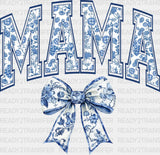 Mama Blue Ribbon Porcelain Pattern Design - Mother’s Day Dtf Transfer