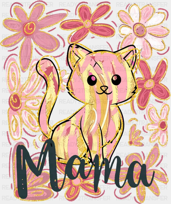 Mama Cat Pink Flowers - Mother's Day DTF Transfer