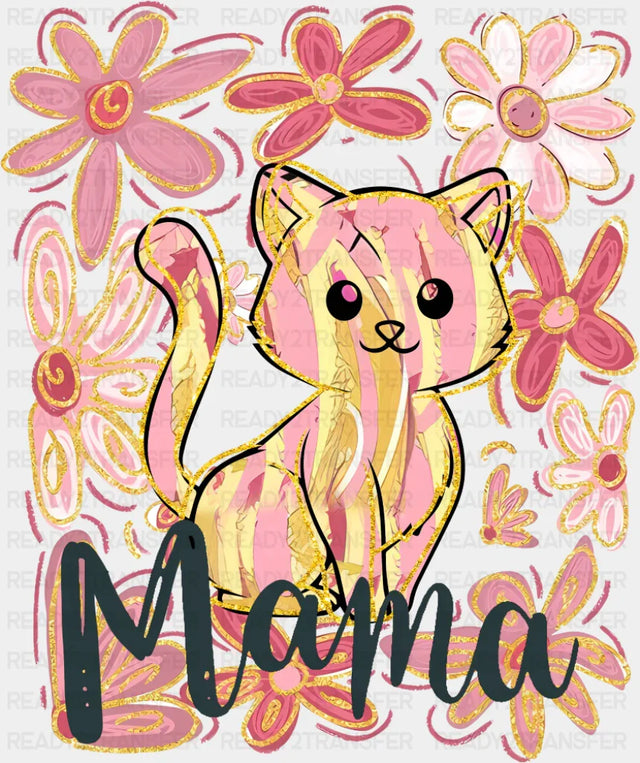 Mama Cat Pink Flowers - Mother’s Day DTF Transfer