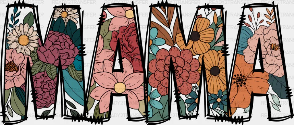 Mama Colorful Flowers Design - Mother’s Day Dtf Transfer Adult Unisex S & M (10’’) / Dark