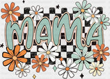 Mama Flowers B&W Checkered Design - Mother’s Day DTF Transfer Adult Unisex - S & M (10’’) / Dark Color Design (See