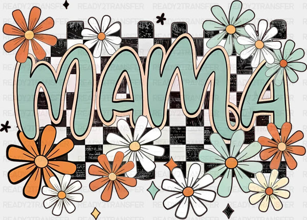 Mama Flowers B&W Checkered Design - Mother's Day DTF Transfer