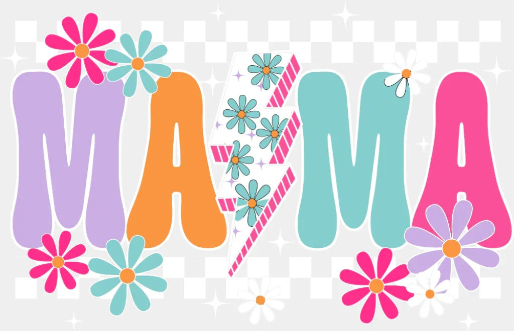 Mama Flowers Lightning Bolt - Mother’s Day DTF Transfer Adult Unisex - S & M (10’’) / Light Color Design (See Imaging)