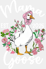 Mama Goose Pink Flowers - Mother’s Day DTF Transfer Adult Unisex - S & M (10’’) / Light Color Design (See Imaging)
