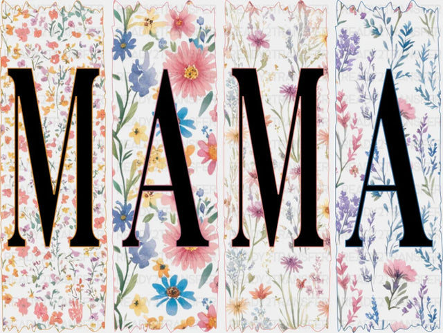 Mama Pink & Blue Flowers B&W - Mother’s Day DTF Transfer Adult Unisex - S & M (10’’) / Dark Color Design (See Imaging)