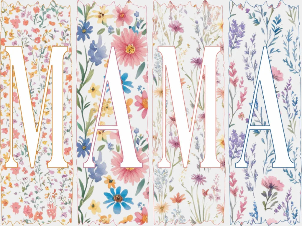 Mama Pink & Blue Flowers B&W - Mother’s Day DTF Transfer Adult Unisex - S & M (10’’) / Light Color Design (See Imaging)