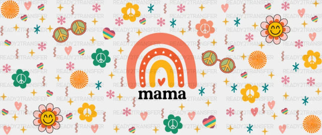 Mama Rainbow Smiling Daisies - Mom Cup Wrap UV Sticker Permanent UV DTF Decal ready2transfer