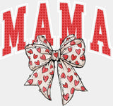 Mama Red And White Heart Bowtie - Mother’s Day DTF Transfer Adult Unisex - S & M (10’’) / Light Color Design (See