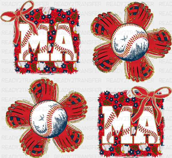 MAMA Red Baseball Flowers - Baseball DTF Transfer