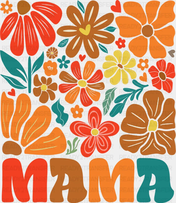 Mama Red Brown Blue Flowers - Mother's Day DTF Transfer
