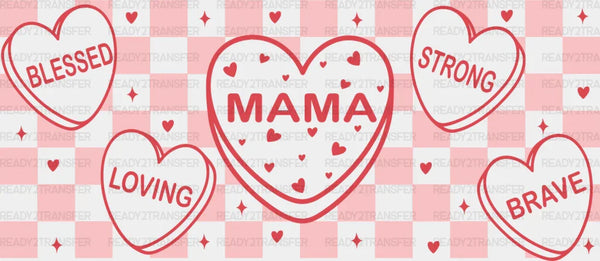 Mama Red Heart Checkered Design - Mom Cup Wrap UV Sticker Permanent UV DTF Decal