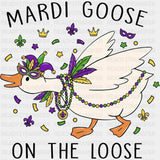 Mardi Goose On The Loose B&W - Mardi Gras DTF Transfers ready2transfer Dark Color Design (See Imaging)