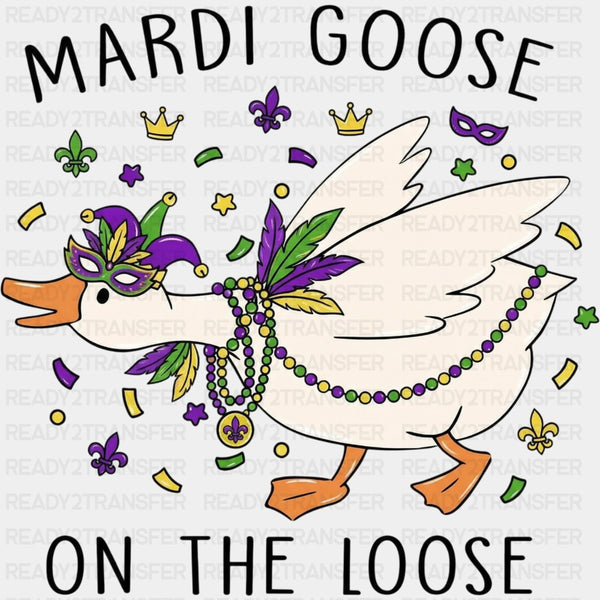 Mardi Goose On The Loose B&W - Mardi Gras DTF Transfers
