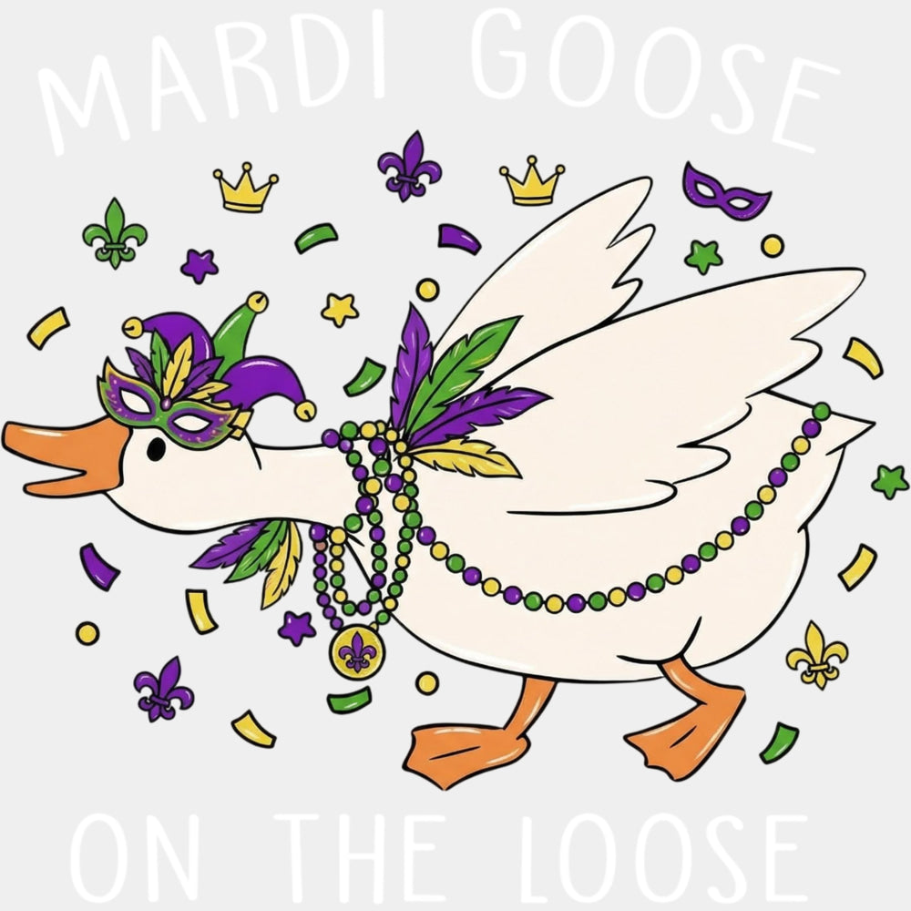 Mardi Goose On The Loose B&W - Mardi Gras DTF Transfers ready2transfer Light Color Design (See Imaging)