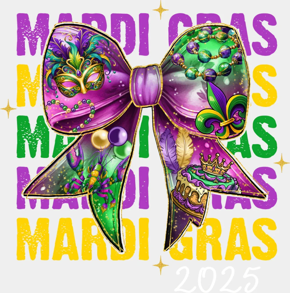 Mardi Gras 2025 Ribbon - Mardi Gras DTF Transfer Adult Unisex - S & M (10’’) / Light Color Design (See Imaging)