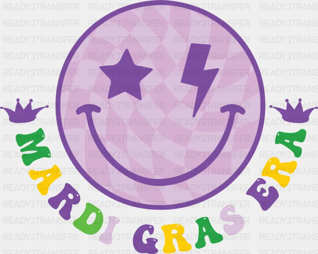 Mardi Gras Era Smiley - Mardi Gras DTF Transfer Adult Unisex - S & M (10’’) / Dark Color Design (See Imaging)