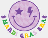 Mardi Gras Era Smiley - Mardi Gras DTF Transfer Adult Unisex - S & M (10’’) / Light Color Design (See Imaging)