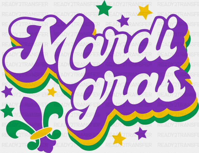 Mardi Gras Fleur de Lis - Mardi Gras DTF Transfer Adult Unisex - S & M (10’’) / Dark Color Design (See Imaging)